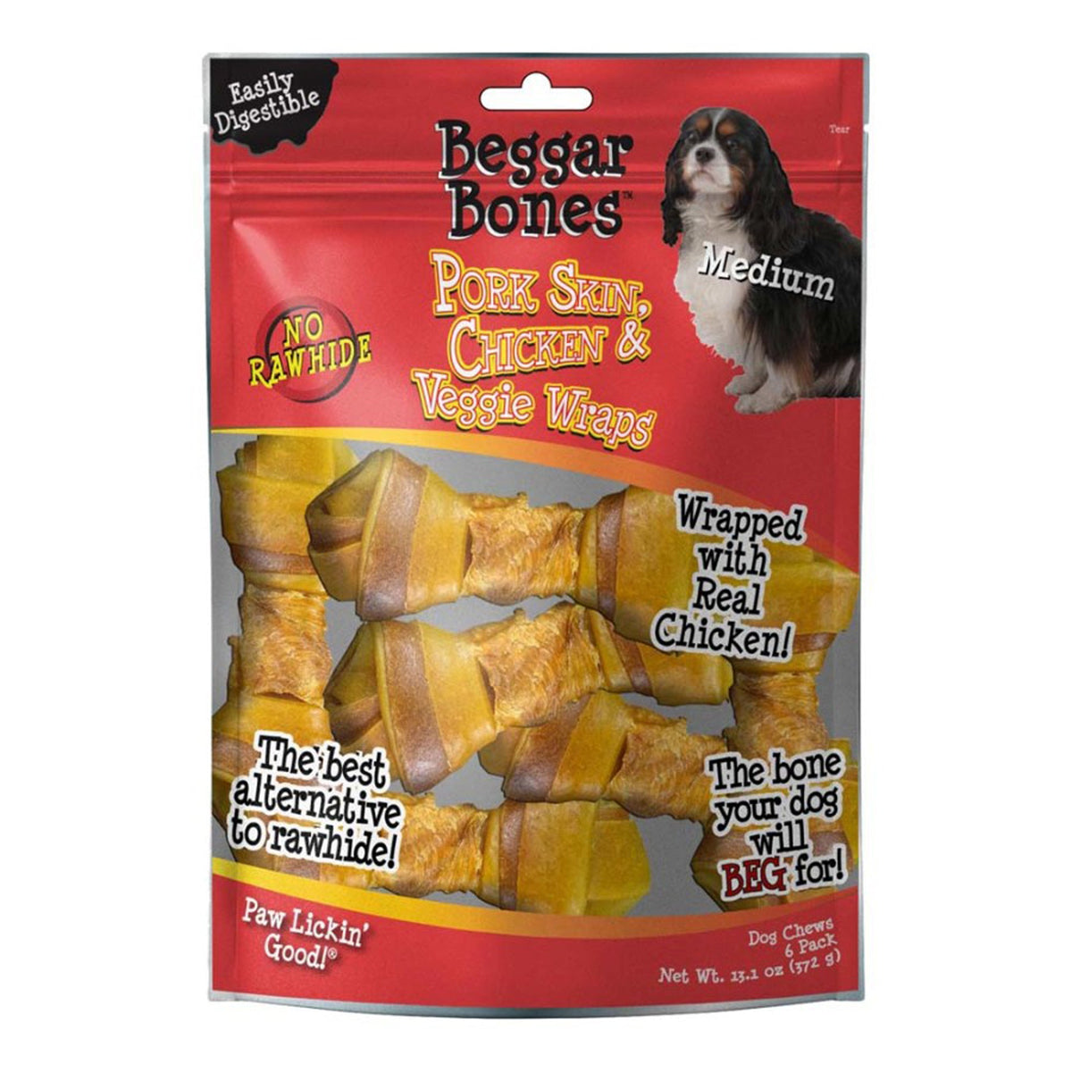 Savory Prime Beggar Bones Pork Skin, Chicken & Veggie Wraps Medium 6pk