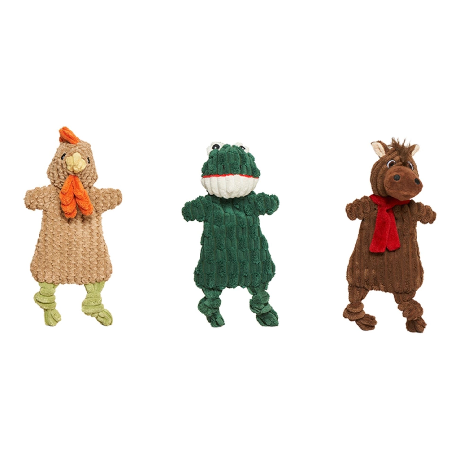 Hugglehounds Dog Huggleflatties Pasture Pals Small - 3 Pack (Barley Horse Hopper Frog & Rusty Rooster)