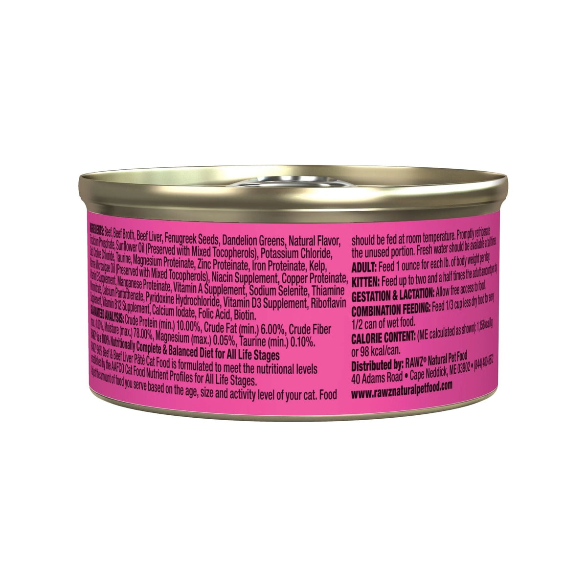 Rawz Cat 96% Beef Beef Liver Pate 3oz. (Case of 18)