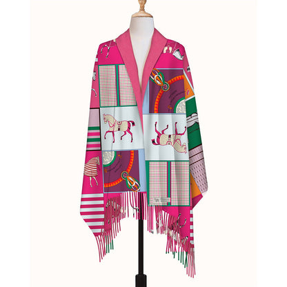 AWST Int'l Horses in Blankets Acrylic Cashmere Scarf-28" x 78"