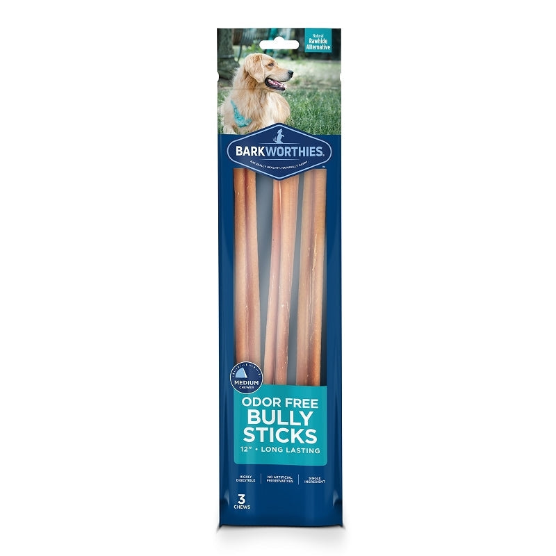 Barkworthies Bully Stick Odor Free 12in/3pk