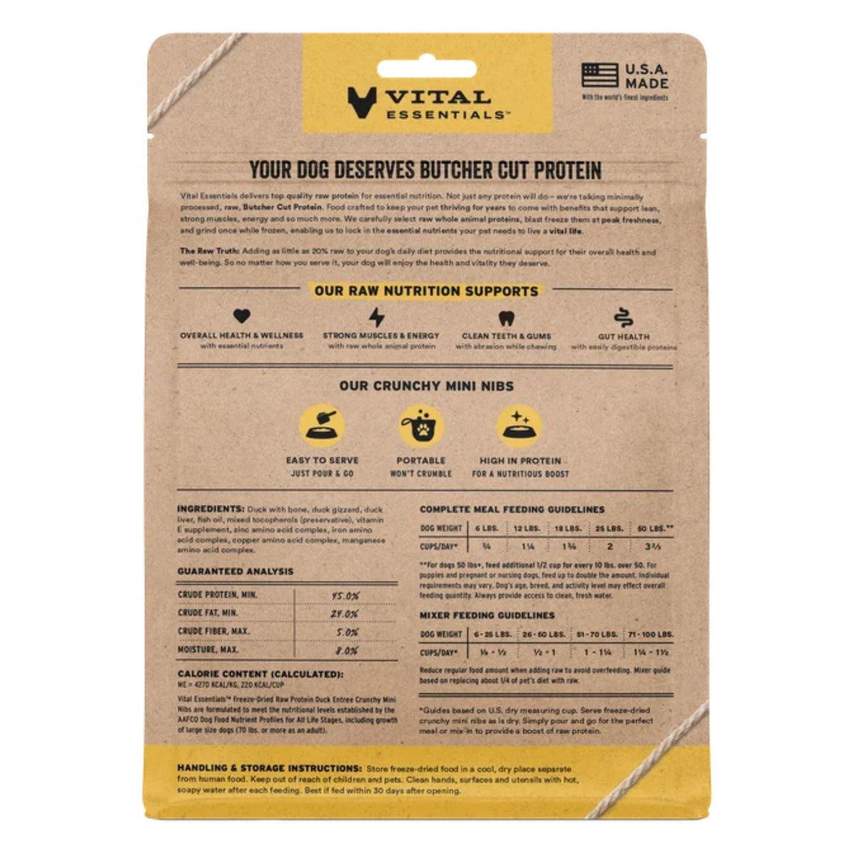Vital Essentials Dog Freeze-Dried Raw Grain Free Duck Entree Mini Nibs 5.5oz.