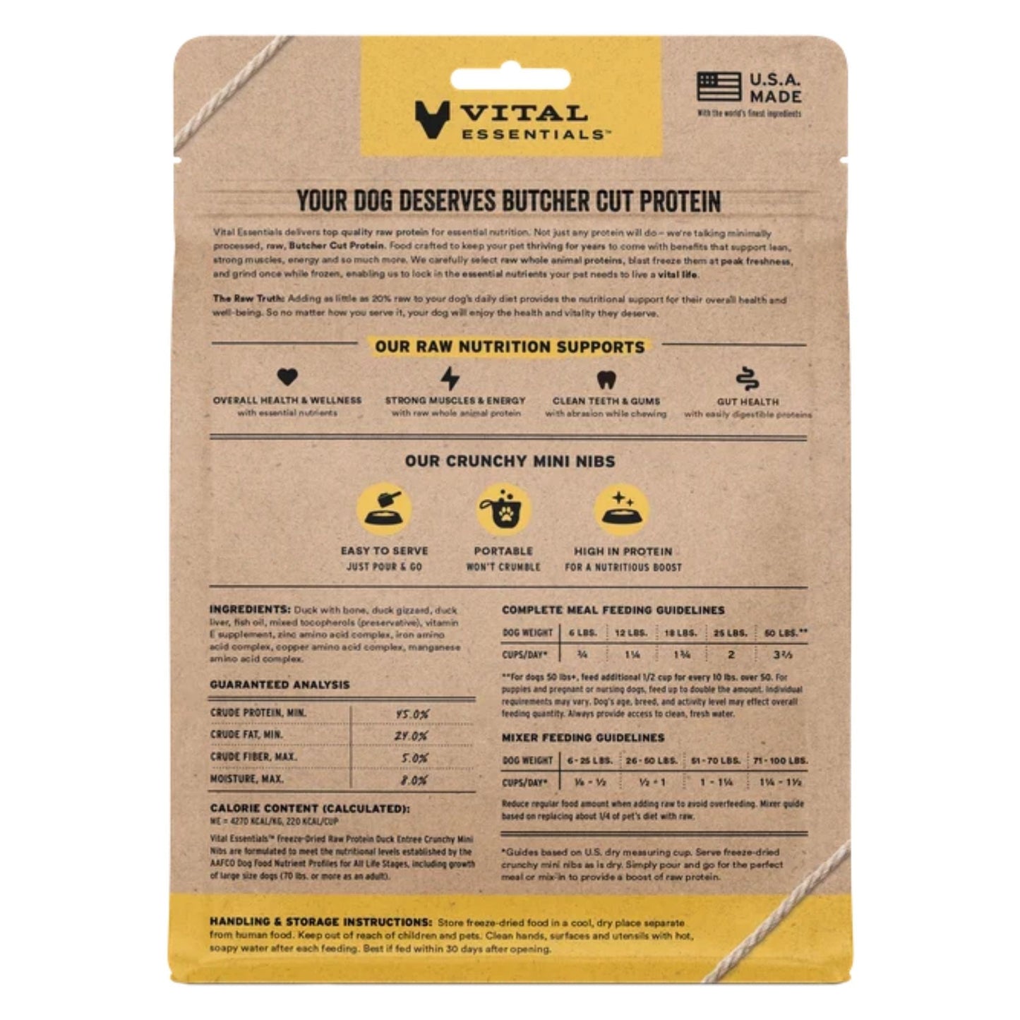 Vital Essentials Dog Freeze-Dried Raw Grain Free Duck Entree Mini Nibs 14oz.
