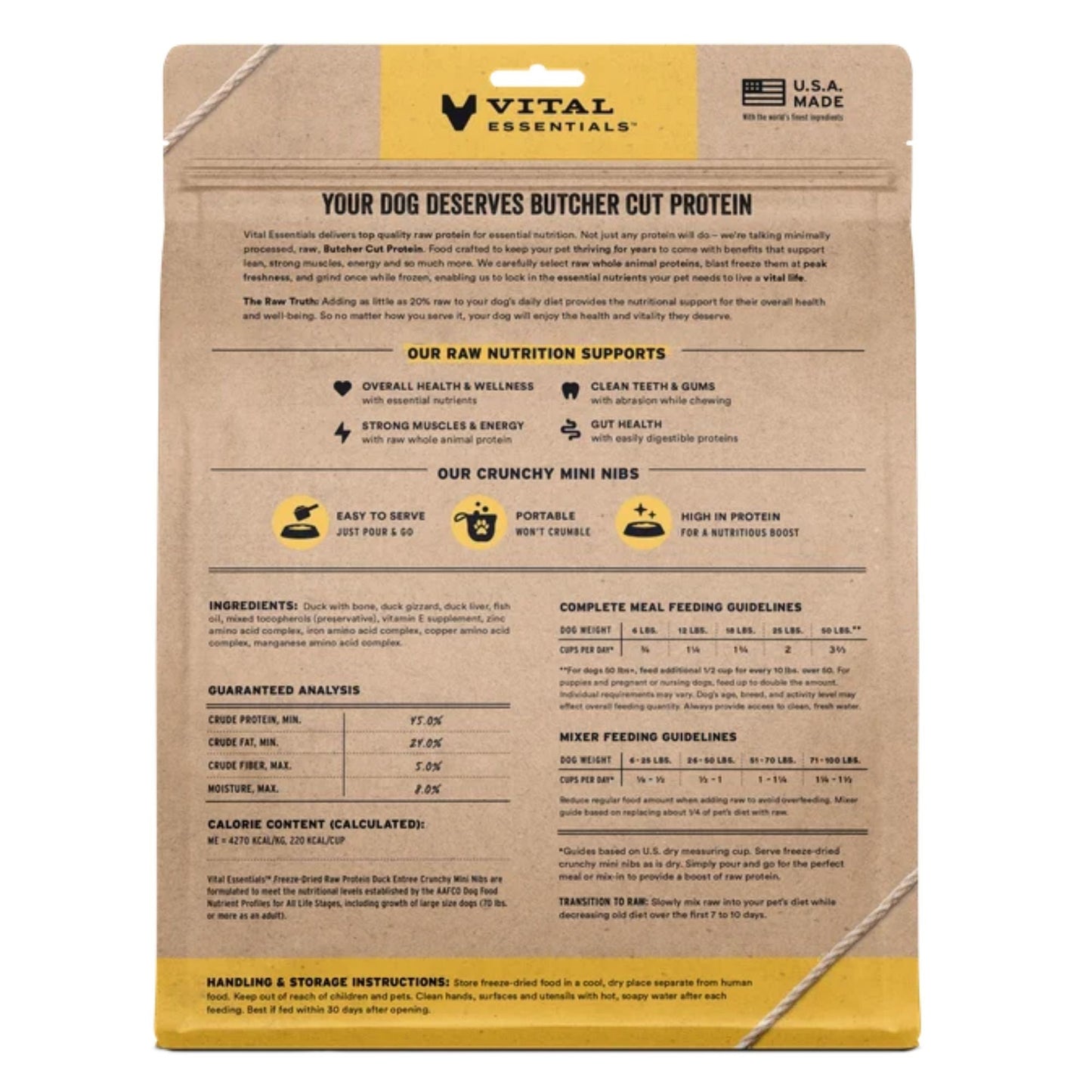 Vital Essentials Dog Freeze-Dried Raw Grain Free Duck Entree Mini Nibs 25oz.