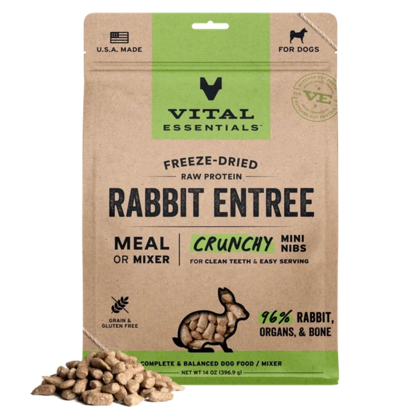 Vital Essentials Dog Freeze-Dried Raw Grain Free Rabbit Entree Mini Nibs 14oz.