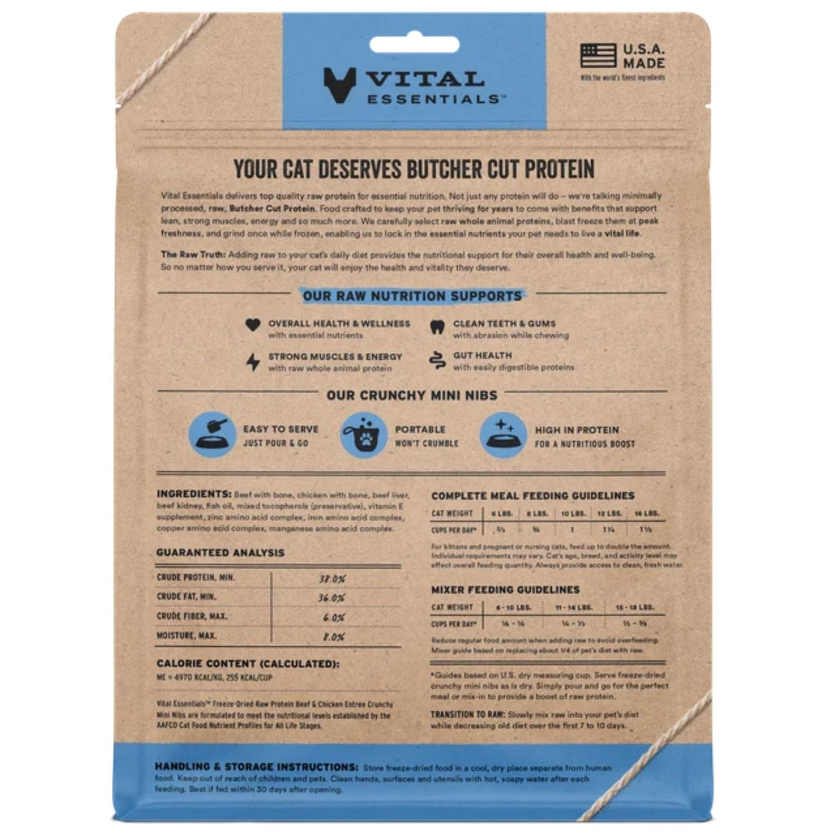Vital Essentials Cat Freeze-Dried Raw Grain Free Beef & Chicken Entree Mini Nibs 8oz.