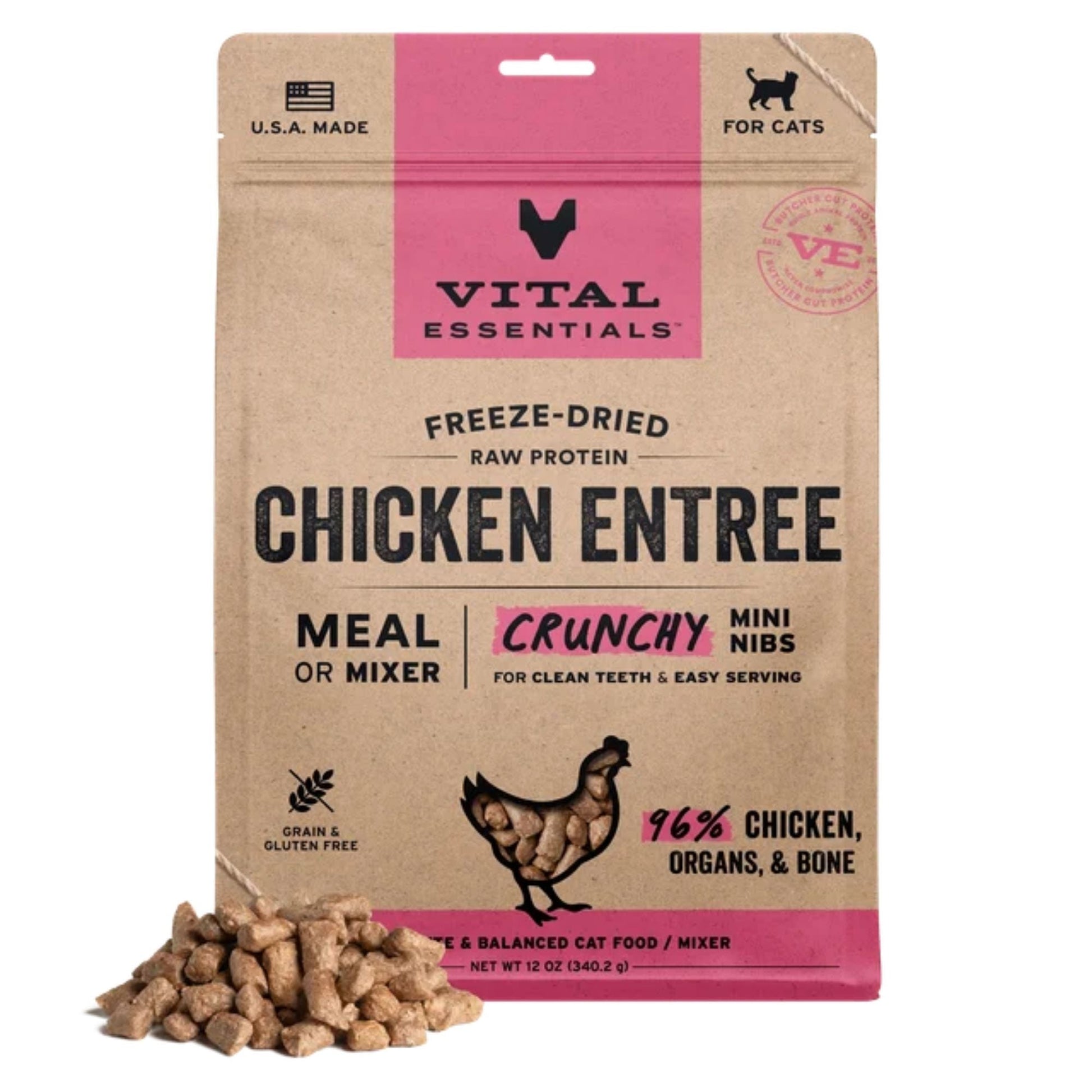 Vital Essentials Cat Freeze Dried Mini Nibs Chicken 12oz.
