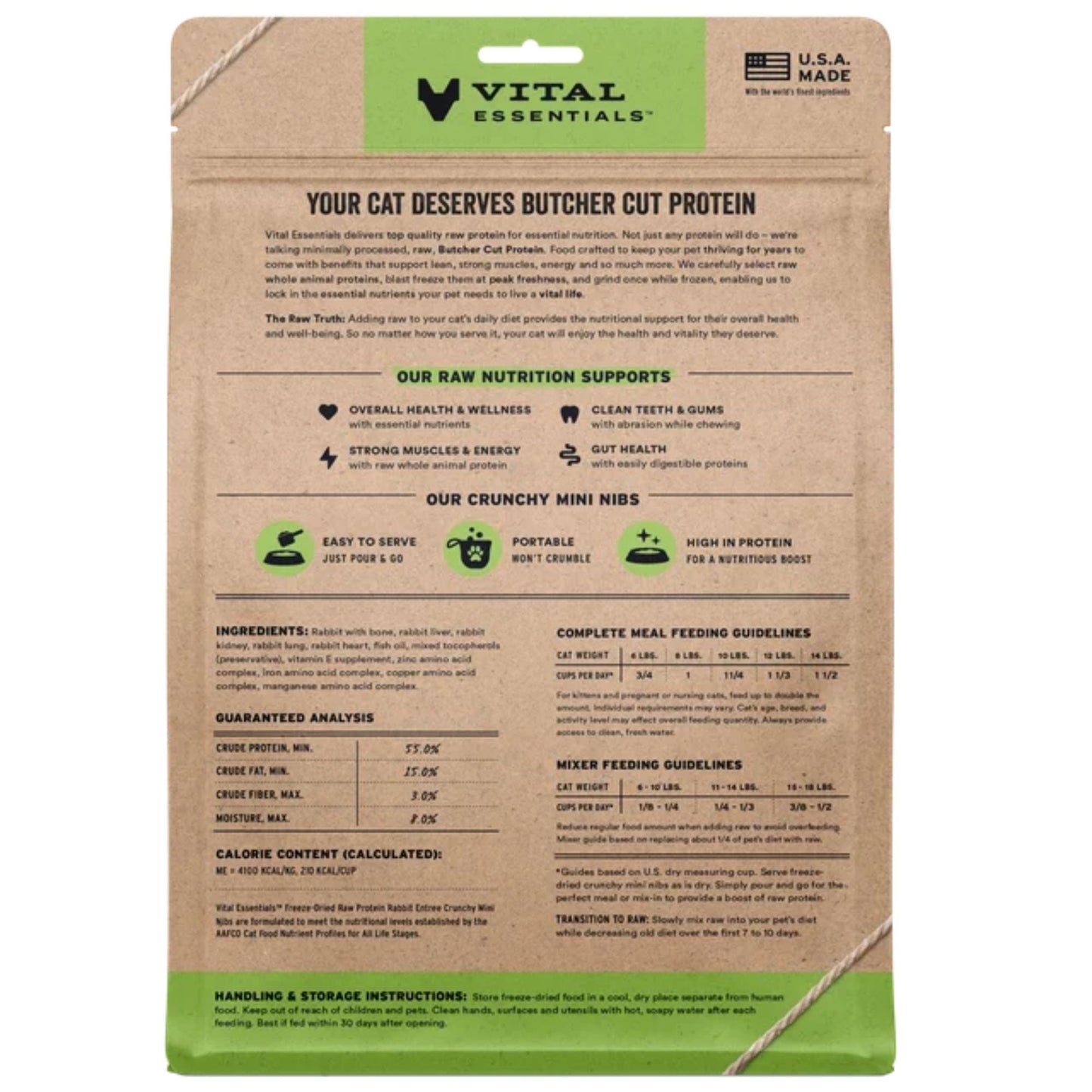 Vital Essentials Cat Freeze-Dried Raw Grain Free Rabbit Entree Mini Nibs 12oz.