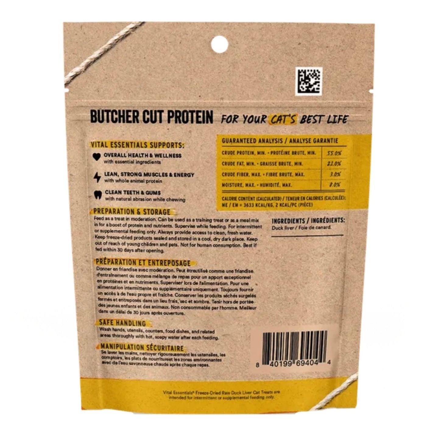 Vital Essentials Cat Freeze-Dried Grain Free Duck Liver Treats 0.9oz.