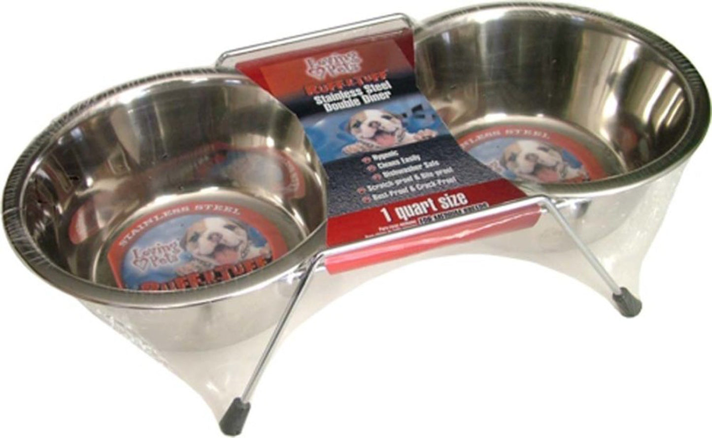 Loving Pets Ruff N Tuff Stainless Steel Double Dog Diner Wrapped .5pt