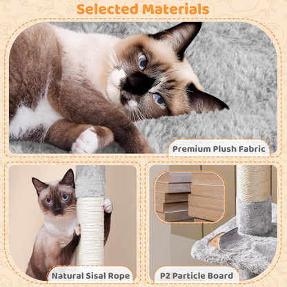 Ultimate 53.5-Inch Rotatable Cat Tree: Multi-Level Playground for Kittens and Large Cats with Cozy Condo and Scratching Posts in Light Gray