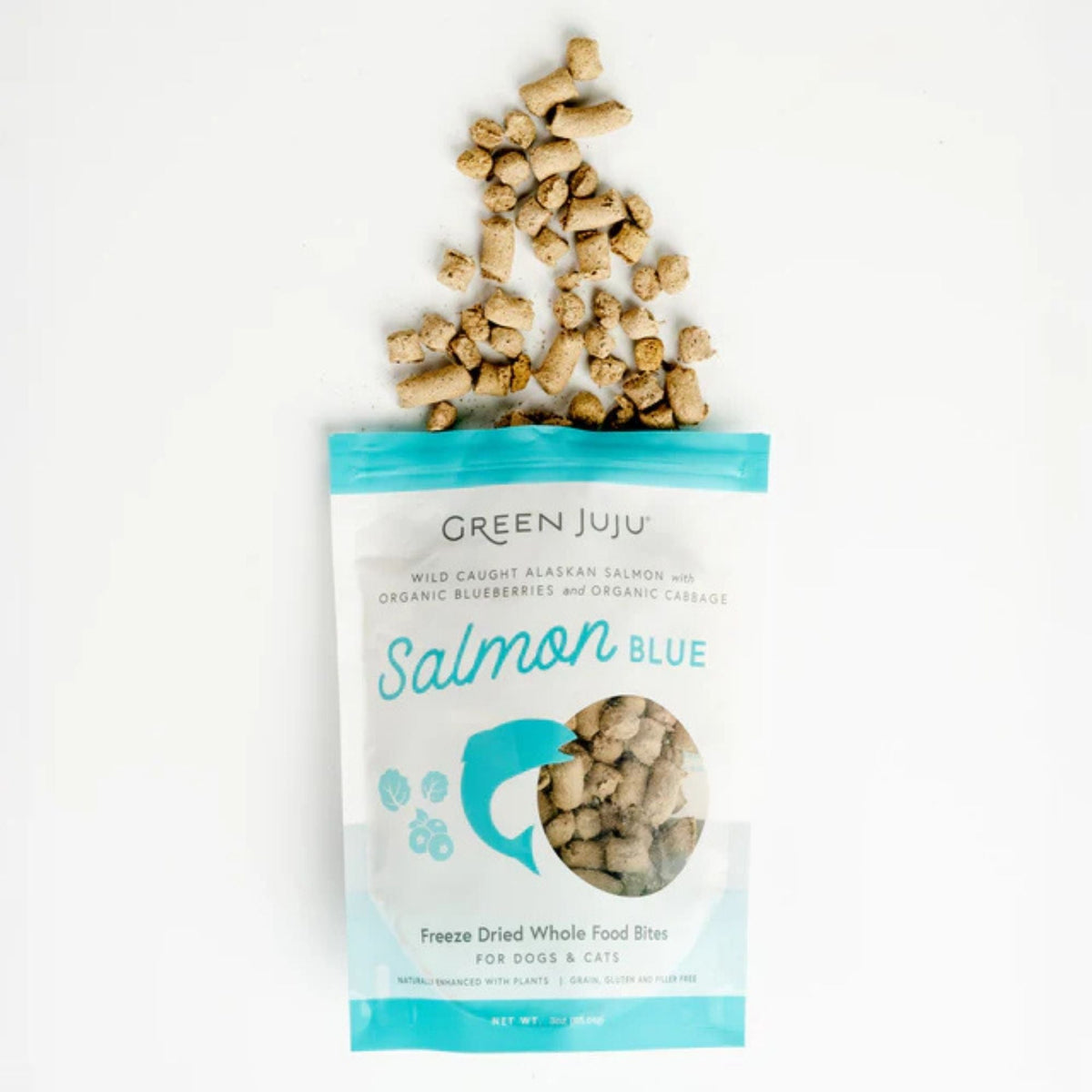 Green Juju Dog & Cat Freeze-Dried Grain Free Whole Food Bite Salmon Blue Toppers 7.5oz.