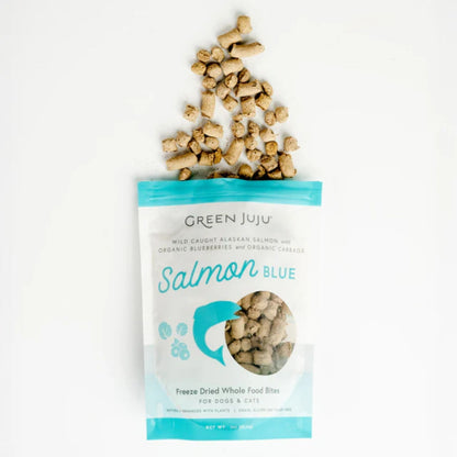 Green Juju Dog & Cat Freeze-Dried Grain Free Whole Food Bite Salmon Blue Toppers 7.5oz.