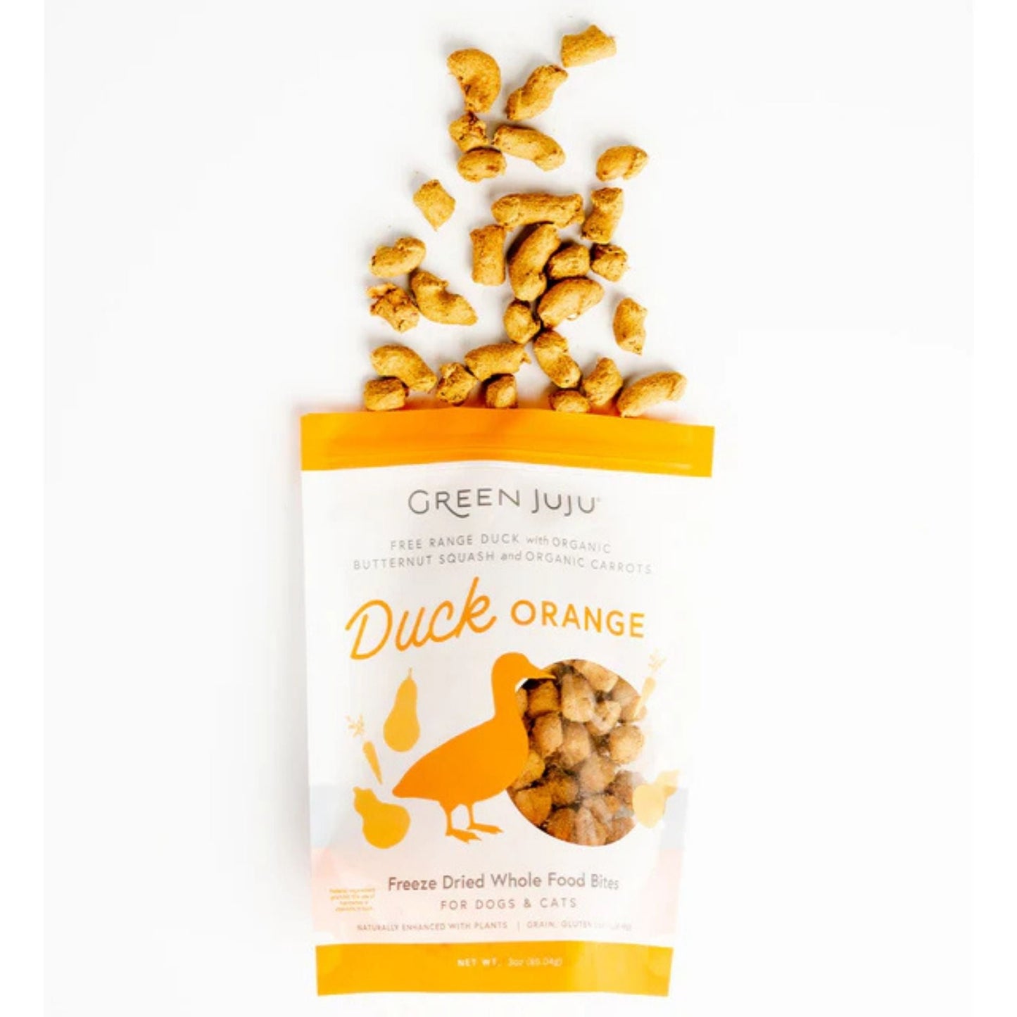 Green Juju Dog & Cat Freeze-Dried Grain Free Whole Food Bite Duck Orange Toppers 3oz.