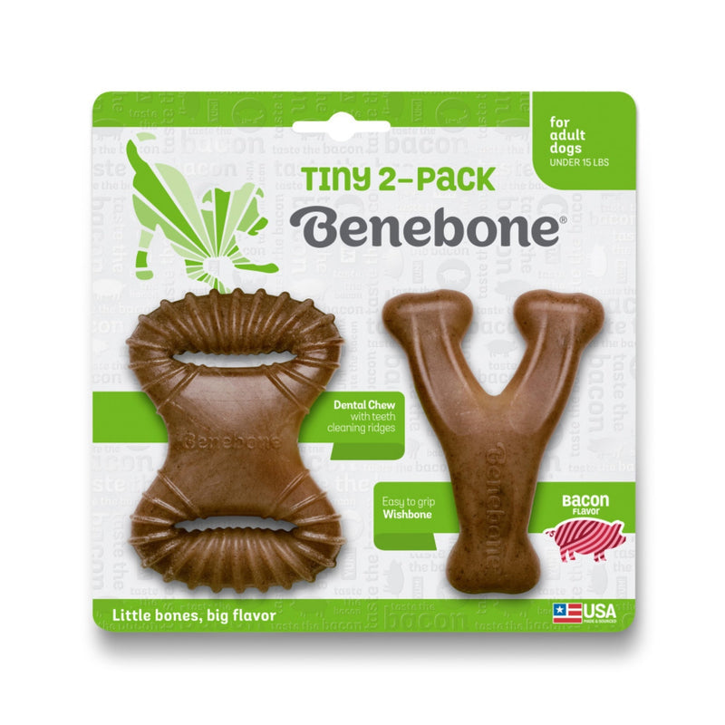 !Benebone Dental Chew & Wishbone Dog Chew Toy Bacon, 1ea/XS, 2 pk