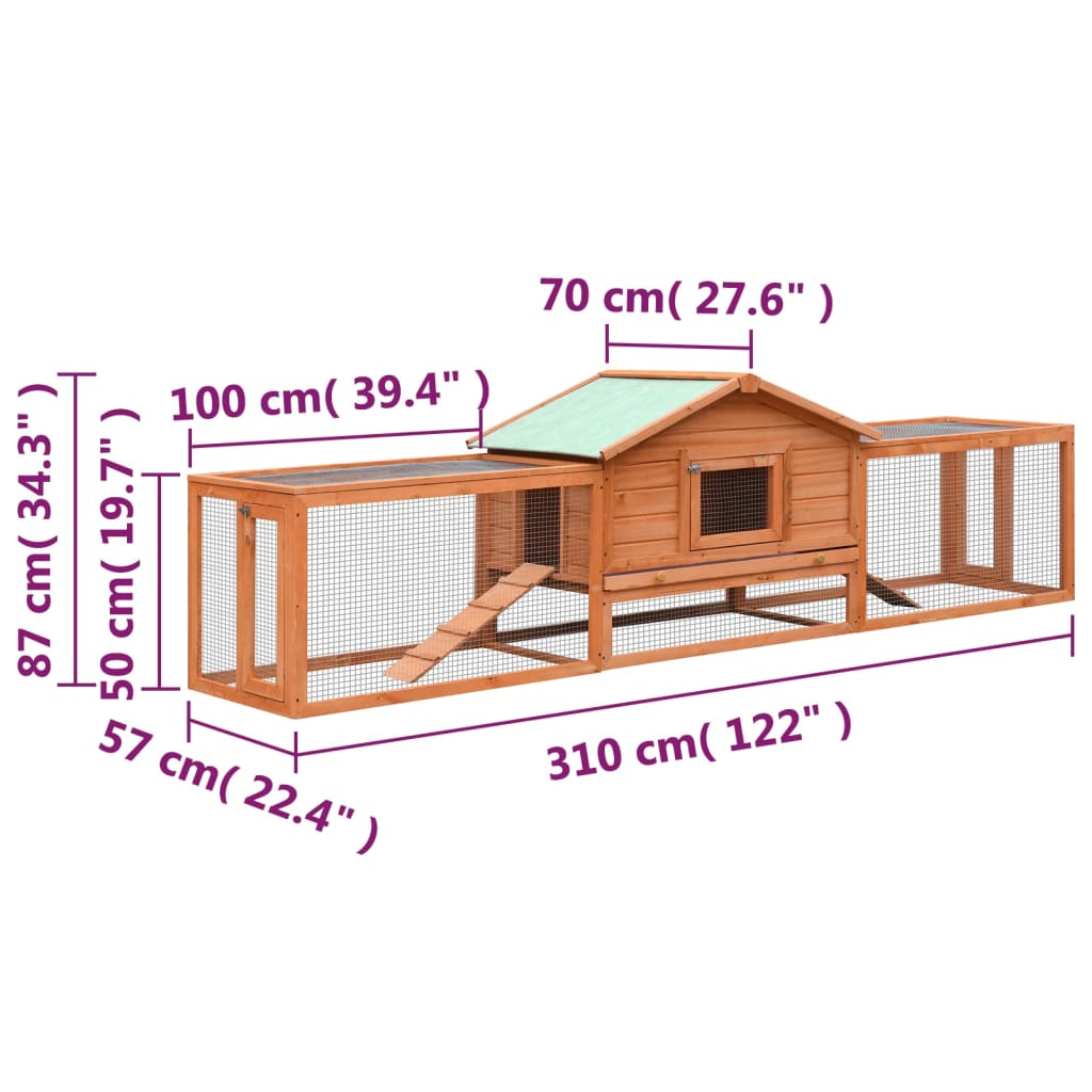 vidaXL Rabbit Hutch Bunny Cage with Pull Out Tray Rabbit Enclosure Solid Wood