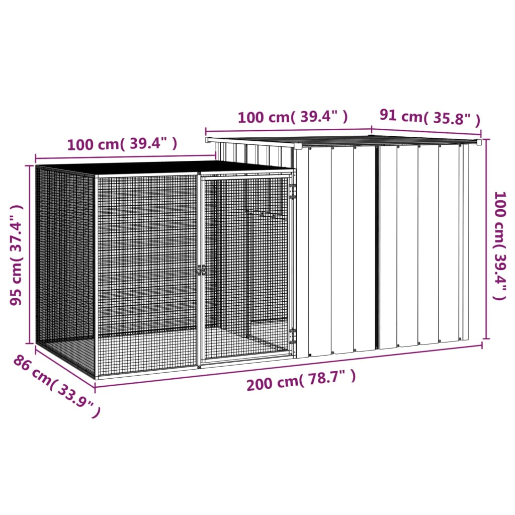 vidaXL Rabbit Cage Anthracite 78.7"x35.8"x39.4" Galvanized Steel