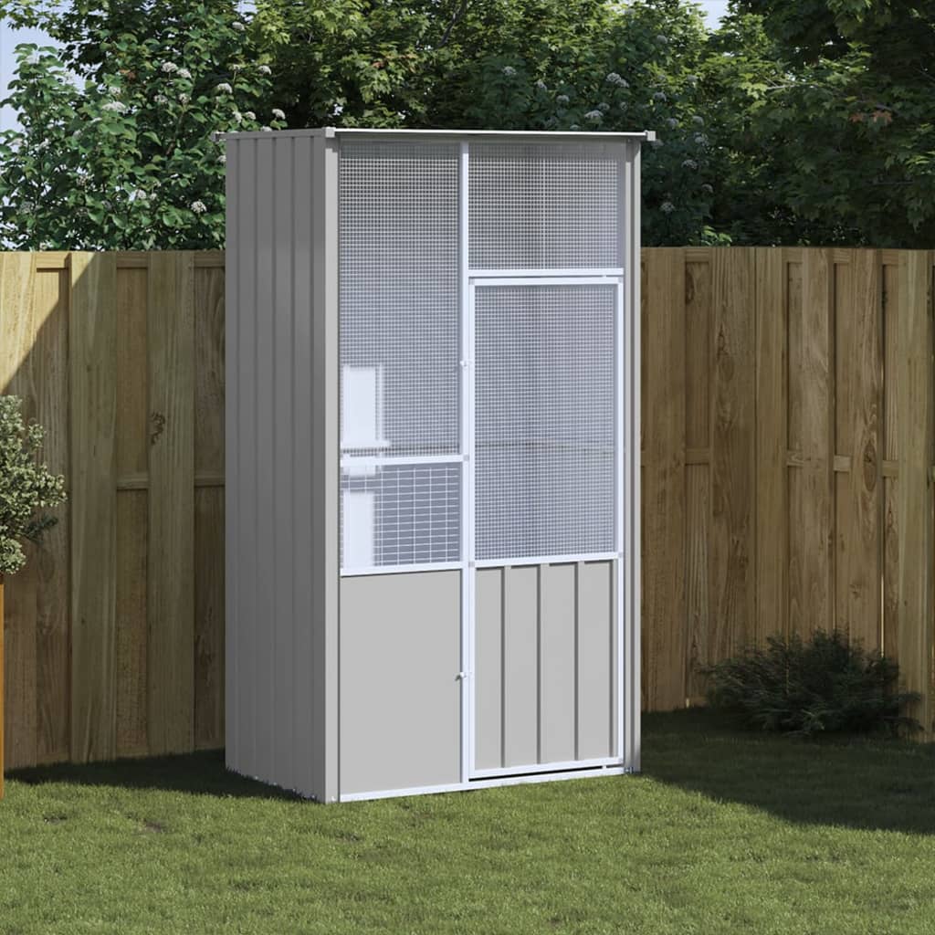 vidaXL Bird Cage Outdoor Bird Aviary Large Parrot Cage House Galvanized Steel-5