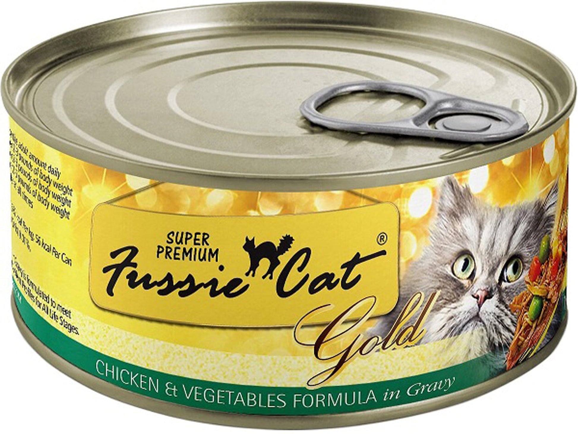 Fussie Cat Gold Chicken Veg Gravy 2.82oz/24  Superprem Can