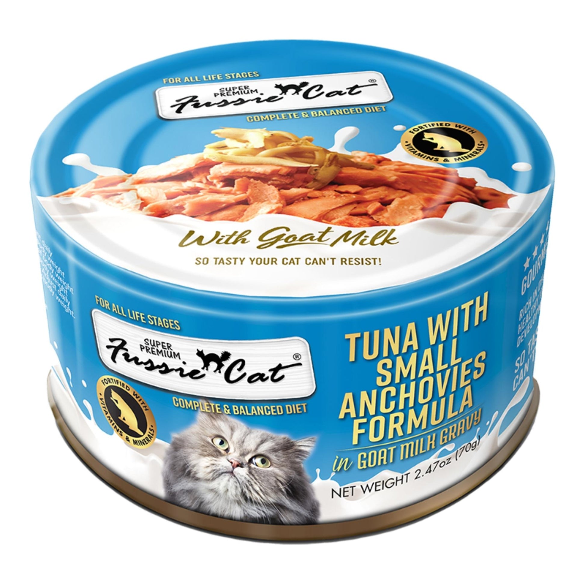 Fussie Cat Premium Tuna with Small Anchovies in Goat milk Gravy 2.47oz. Default Title