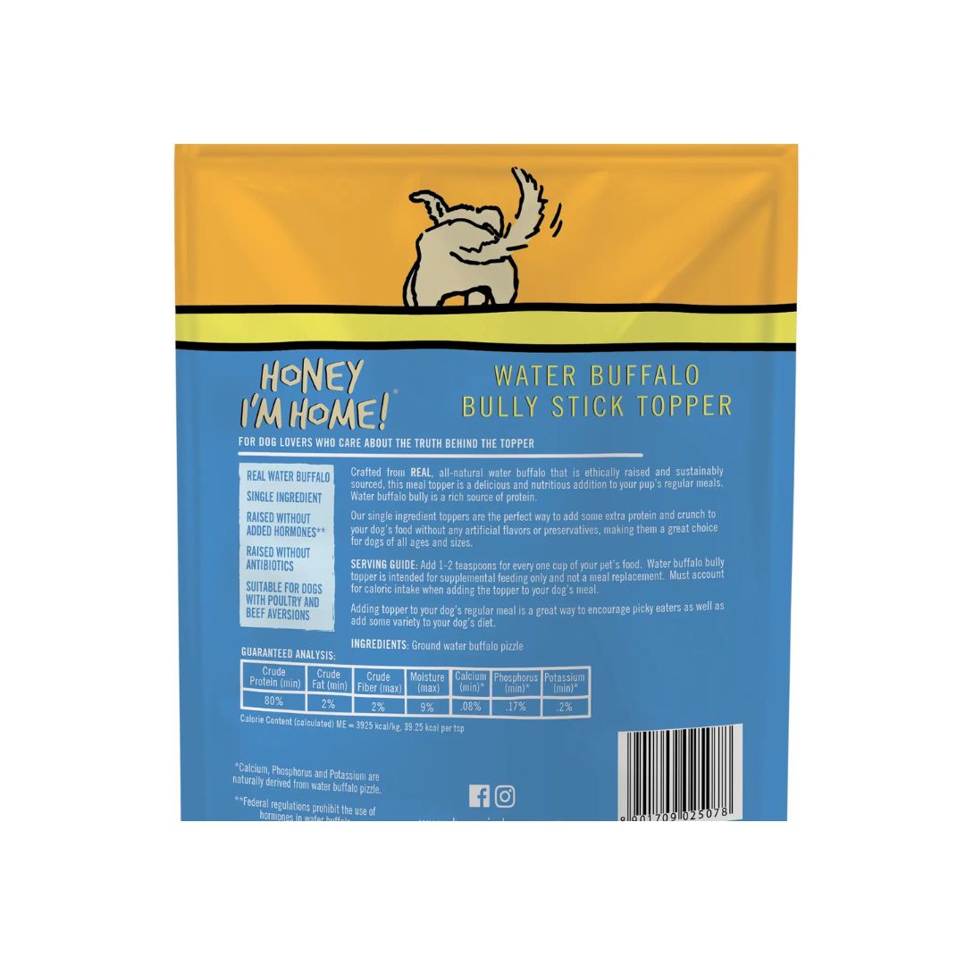 Honey I'm Home Dog Natural Water Buffalo Barkin' Bully Food Topper