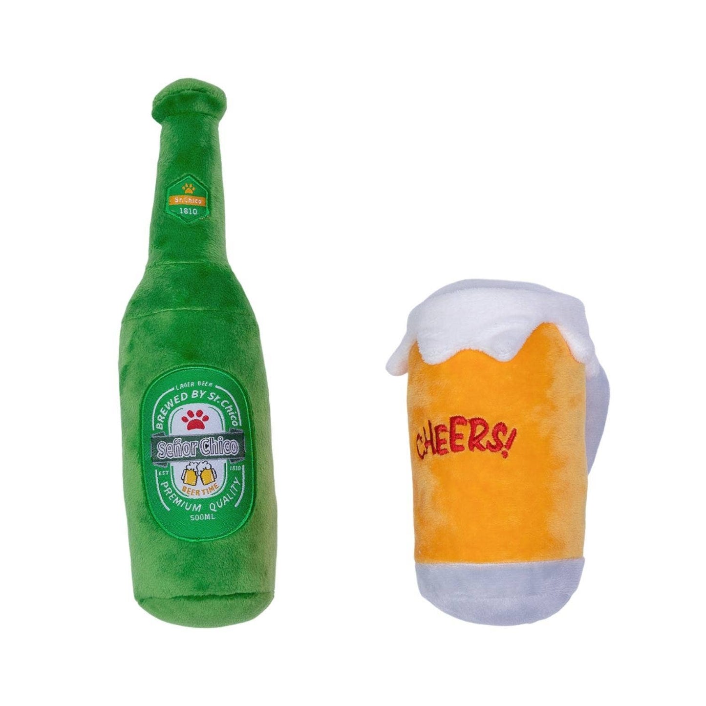 Beers Cheers Plush Dog Toy Gift Set With Squeaker Crinkle Paper For Fun Play