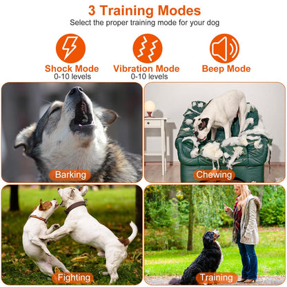 3280FT Dog Training Collar IP67 Waterproof Pet Beep Vibration Electric Shock Collar 3 Channels Rechargeable Transmitter Receiver Trainer with Flashlig