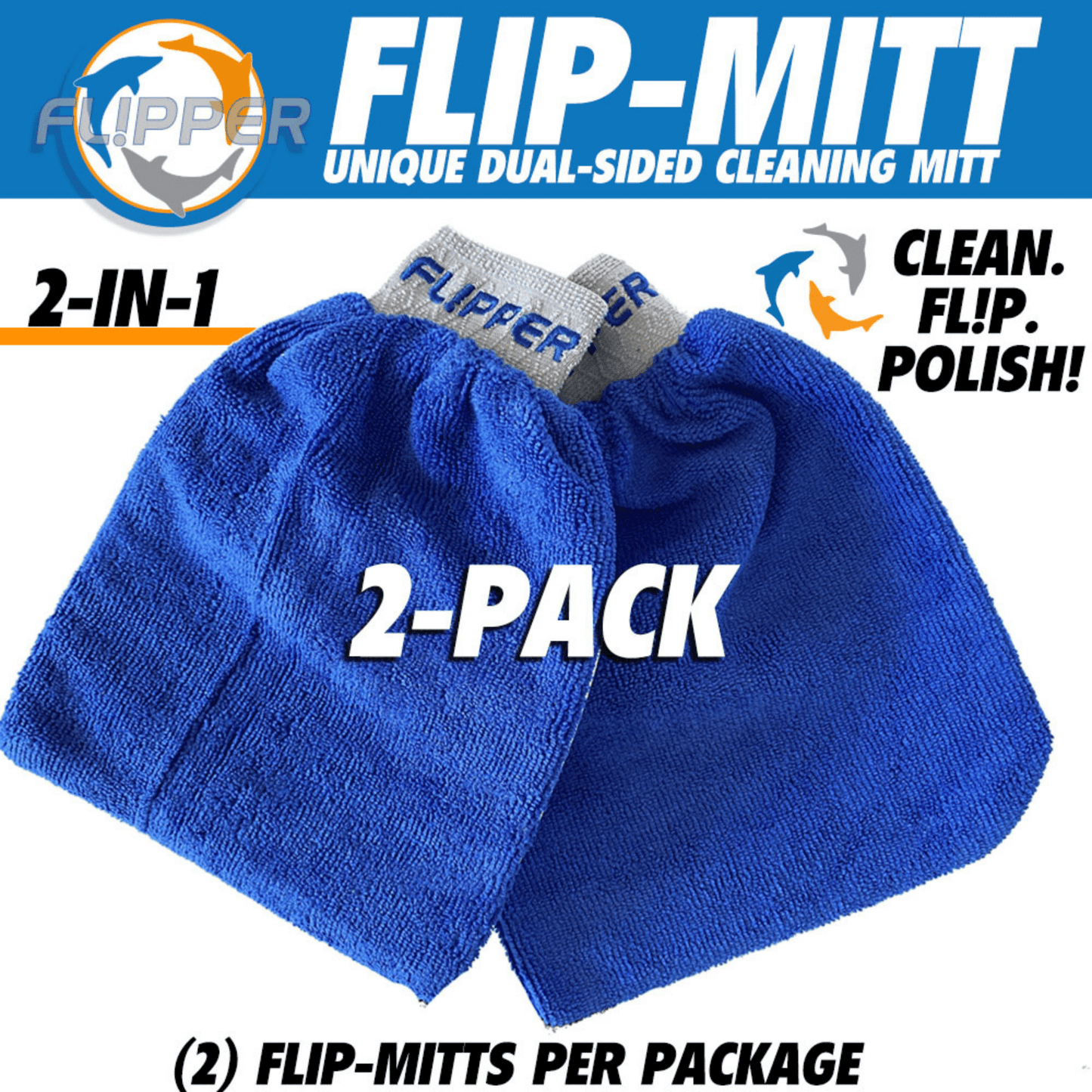 Flipper 2-in-1 Microfiber Aquarium Cleaning Mitt 2 Pack