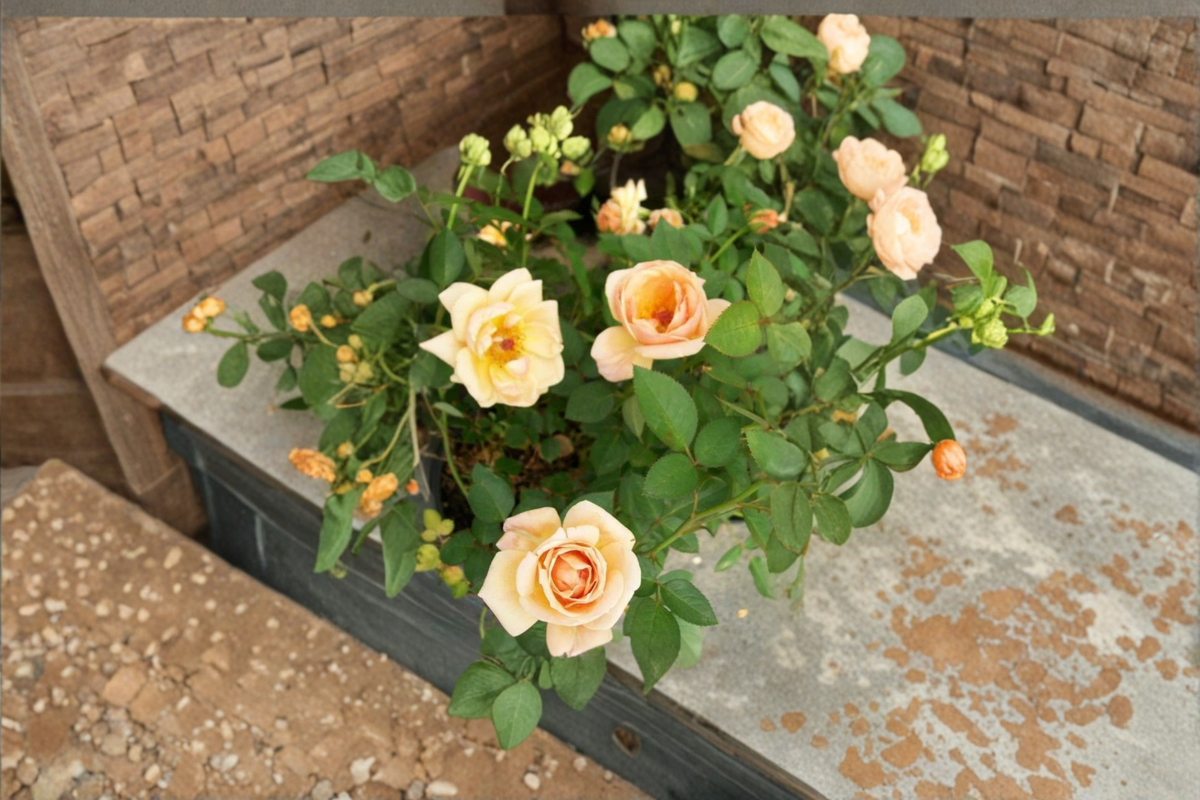 Southern Peach Apricot Yellow Rose Bush – 2 Gal Live Plant, Soft Yellow & Peach Blooms, Flowering Shrub, Outdoor Garden Plant