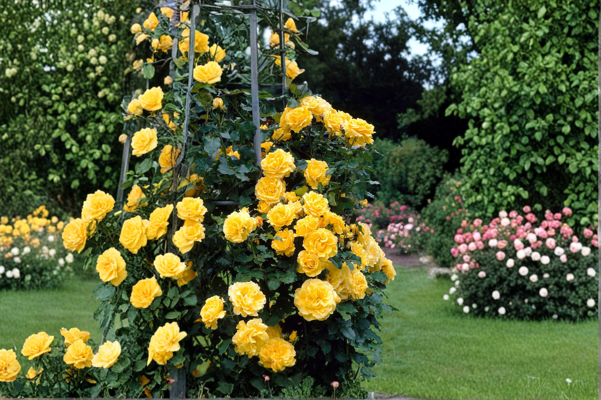 Golden Shower Climbing Rose Plant 2 Gal – Yellow Blooms, Climbing Rose Bush for Trellis & Fence, Outdoor Landscape, Rosa Cultivar