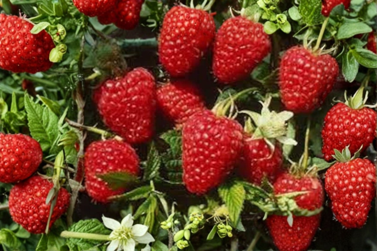 Everbearing Raspberry Plant 1 Gallon Pot, Himbo Top Rubus idaeus Fruit Cane for Garden & Edible Landscape