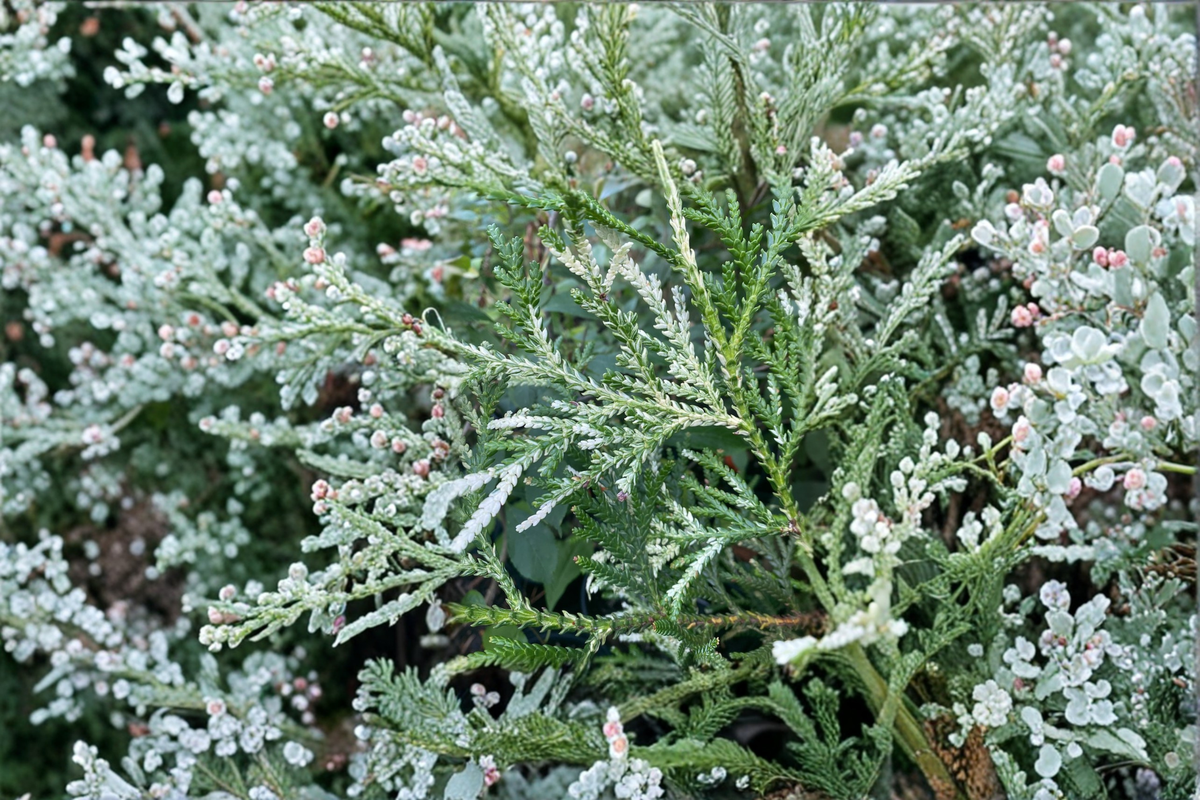 Variegated Hiba Arborvitae Live Plant – 8 Inches Tall in 4-Inch Pot, Evergreen Conifer for Garden, Landscape, Accent Plant, Thujopsis dolobrata ‘Variegata’