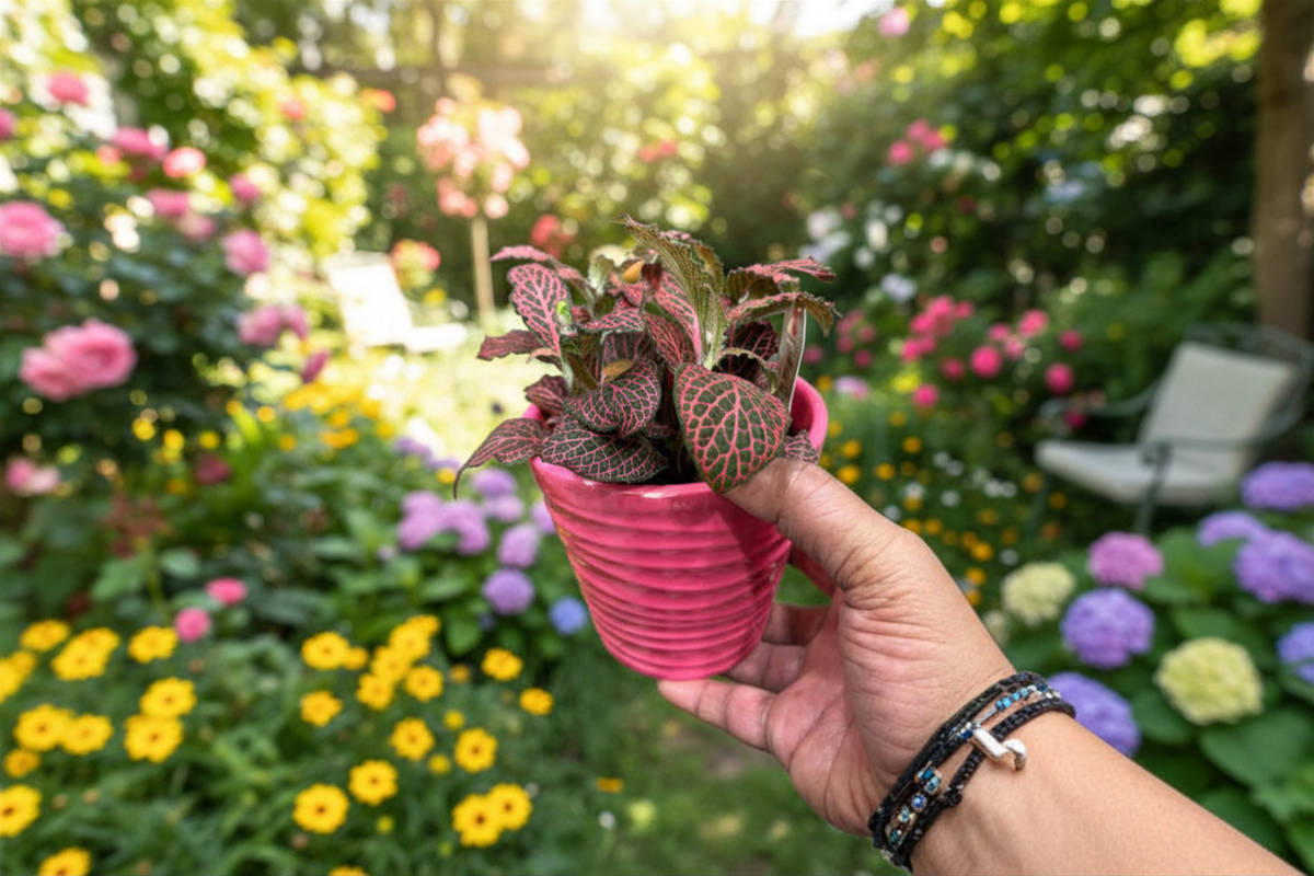 Fittonia Ruby Red Live Plant – Tropical Houseplant with Red Veined Foliage, Rooted Indoor Plant, Perfect for Terrariums & Containers