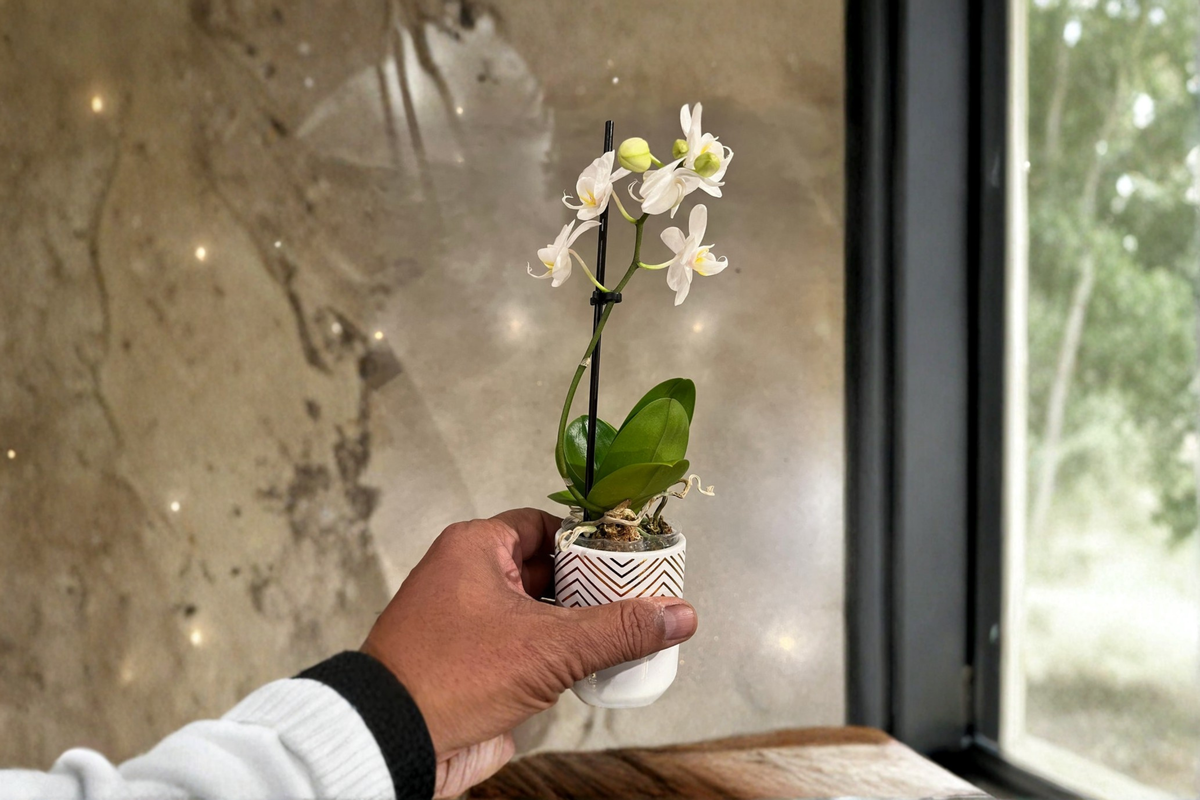 White Mini Orchid Live Plant in 3-Inch Ceramic Pot, Phalaenopsis Flowering Houseplant for Indoor Decor