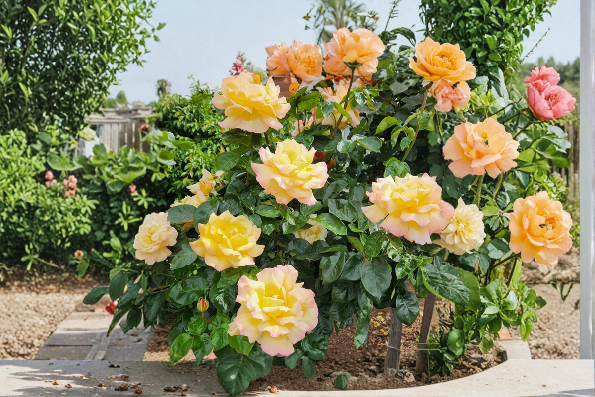 Garden Party Hybrid Tea Rose Plant – 2 Gal Multi-Tone Yellow White Pink Flowering Shrub for Outdoor Garden Landscaping