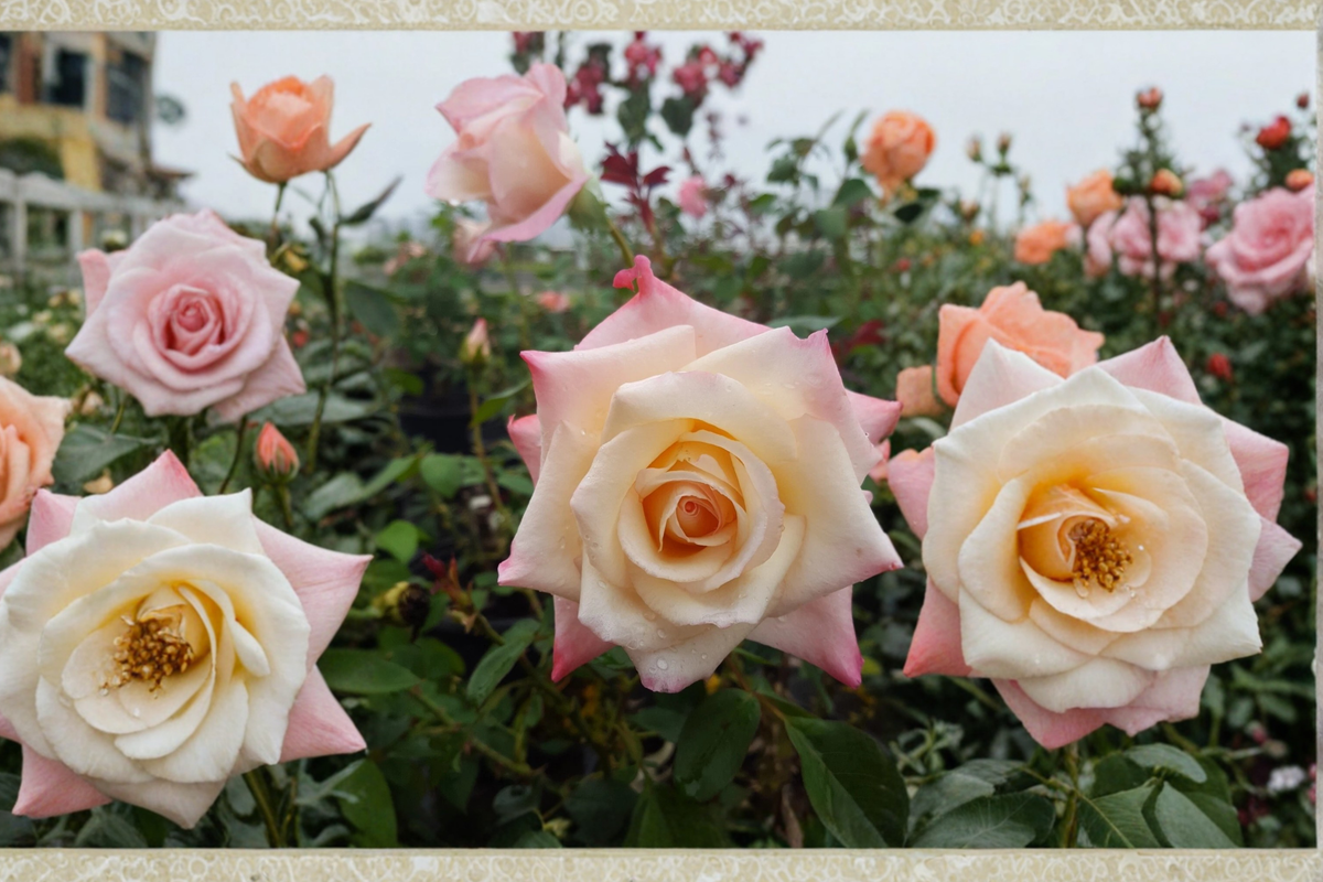 Garden Party Hybrid Tea Rose Plant – 1 Gal Multi-Tone Yellow White Pink Flowering Shrub for Outdoor Garden Landscaping
