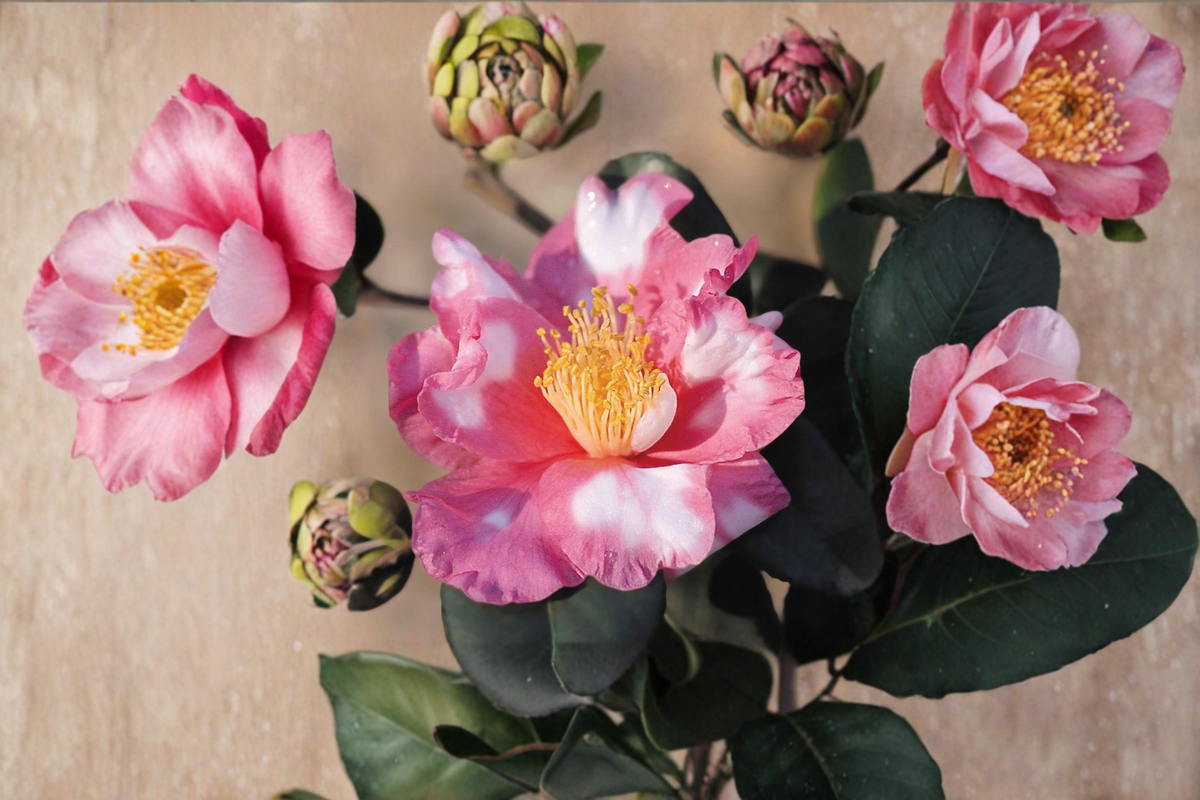 Variegated Camellia ‘Charlean’ Live Plant – Pink & White Variegated Evergreen Shrub in 1 Gallon Pot