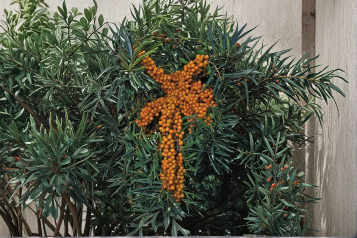 Titan Sea Berry Female Plant – 1 Gallon Potted Hippophae rhamnoides Shrub for Landscape, Edible Garden, Ornamental Plant