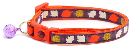 Fall Leaves on Plaid Breakaway Cat Collar