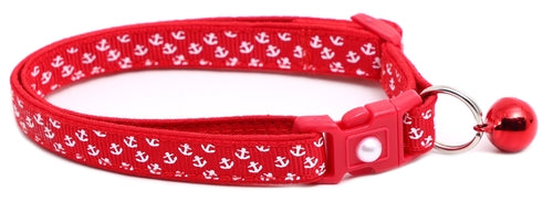 Mini Anchors on Red Breakaway Cat Collar