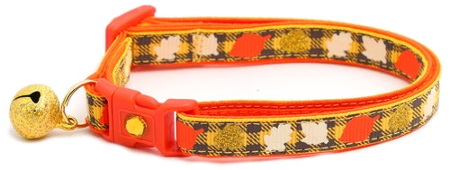 Fall Leaves on Plaid Breakaway Cat Collar