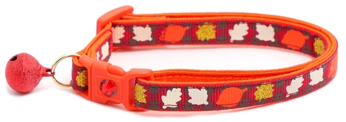 Fall Leaves on Plaid Breakaway Cat Collar