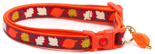 Fall Leaves on Plaid Breakaway Cat Collar