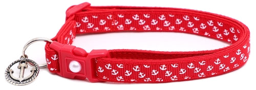 Mini Anchors on Red Breakaway Cat Collar