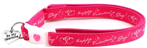 Happy Valentines Day on Bright Pink Cat Collar