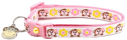 Monkeys with Pink and Yellow Flowers Cat Collar