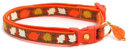 Fall Leaves on Plaid Breakaway Cat Collar