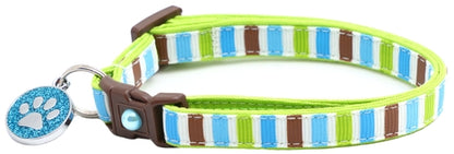 Green, Brown, and Blue Stripes Cat Collar