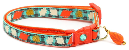 Fall Leaves on Plaid Breakaway Cat Collar