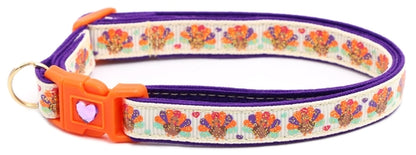 Glittery Turkeys and Hearts Breakaway Cat Collar